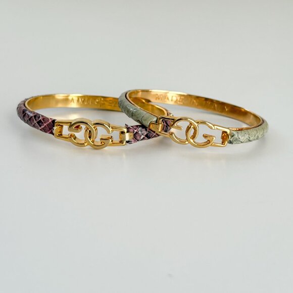 Gucci Set of 2 Snakeskin Bangles, Vintage Gucci Bracelets, Y2K Gucci Bracelets - Picture 2 of 11